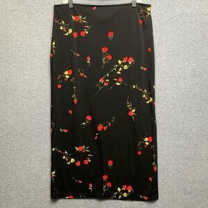 Vintage Maxi Skirt Y2K Size Large Whimsigoth Fairy Grunge Print Black Red USA